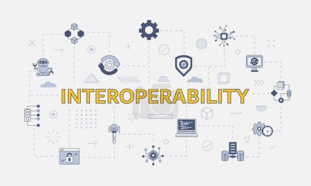 interoperability concept with icon set with big word or text on center vector illustration