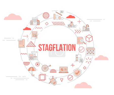 Illustration for Stagflation concept with icon set template banner and circle round shape vector illustration - Royalty Free Image
