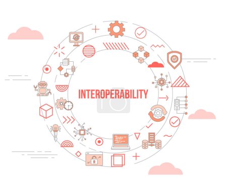 Illustration for Interoperability concept with icon set template banner and circle round shape vector illustration - Royalty Free Image