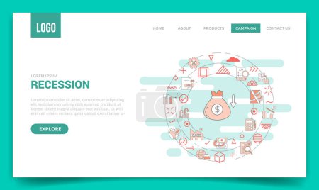 Illustration for Recession concept with circle icon for website template or landing page homepage vector illustration - Royalty Free Image