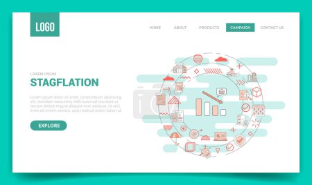 Illustration for Stagflation concept with circle icon for website template or landing page homepage vector illustration - Royalty Free Image
