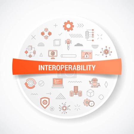 Concept d'interopérabilité avec concept d'icône avec forme ronde ou circulaire pour illustration vectorielle de badge