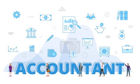Illustration for Accountant concept with big words and people surrounded by related icon spreading with modern blue color style vector - Royalty Free Image