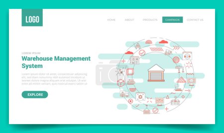 Illustration for Wms warehouse management concept with circle icon for website template or landing page homepage vector illustration - Royalty Free Image