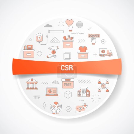 csr Corporate Social Responsibility Konzept mit Icon-Konzept mit runder oder kreisförmiger Form zur Abbildung von Abzeichen-Vektoren
