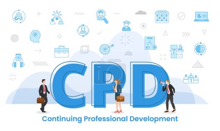 Illustration for Cpd continous professional development concept with big words and people surrounded by related icon spreading vector illustration - Royalty Free Image