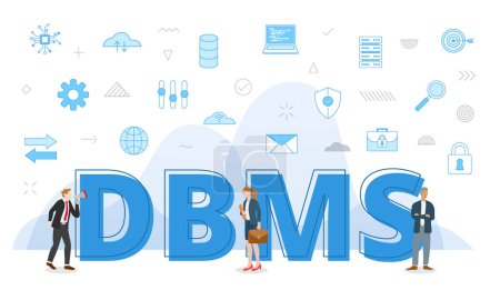 Téléchargez les illustrations : Dbms database management system concept with big words and people surrounded by related icon with blue color style vector illustration - en licence libre de droit