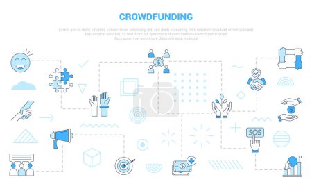 Illustration for Crowdfunding concept with icon set template banner with modern blue color style vector - Royalty Free Image