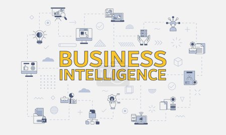 Illustration for Business intelligence concept with icon set with big word or text on center vector - Royalty Free Image