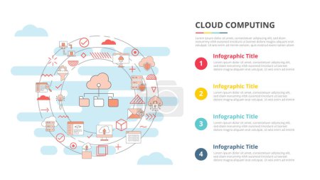 Ilustración de Concepto de computación en nube para banner de plantilla de infografía con cuatro vector de información de lista de puntos - Imagen libre de derechos