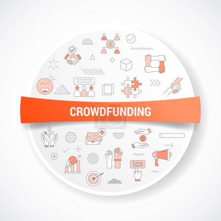 Illustration for Crowdfunding concept with icon concept with round or circle shape for badge vector - Royalty Free Image
