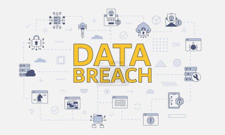Illustration for Data breach concept with icon set with big word or text on center vector illustration - Royalty Free Image