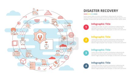 Ilustración de Concepto de recuperación de desastres para banner de plantilla de infografía con ilustración vectorial de información de lista de cuatro puntos - Imagen libre de derechos