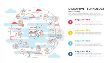 Ilustración de Concepto de tecnología disruptiva para banner de plantilla de infografía con ilustración vectorial de información de lista de cuatro puntos - Imagen libre de derechos