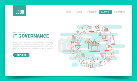 Illustration for It governance technology concept with circle icon for website template or landing page homepage vector illustration - Royalty Free Image