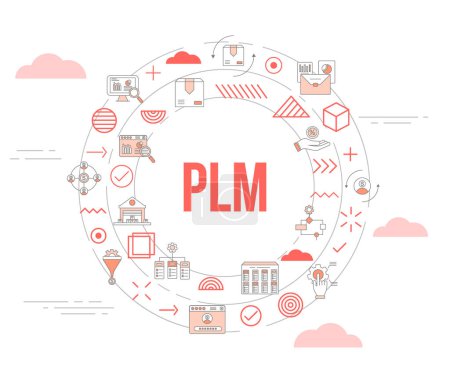 Illustration for Plm concept with icon set template banner and circle round shape vector - Royalty Free Image