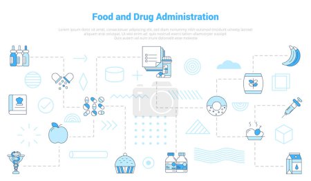 Illustration for Fda food and drug administration concept with icon set template banner with modern blue color style vector illustration - Royalty Free Image