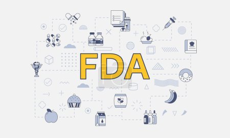 Illustration for Fda food and drug administration concept with icon set with big word or text on center vector illustration - Royalty Free Image