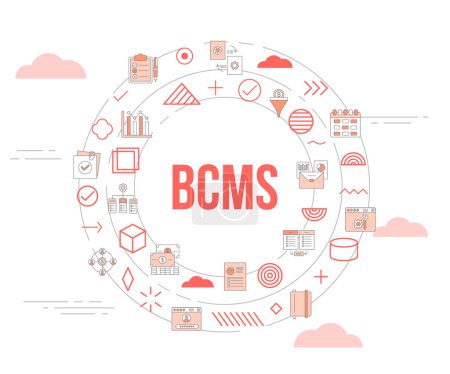 concepto de sistema de gestión de continuidad de negocio bcms con icono conjunto plantilla banner y círculo forma redonda vector ilustración