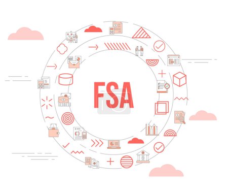 Illustration for Fsa flexible spending account concept with icon set template banner and circle round shape vector illustration - Royalty Free Image