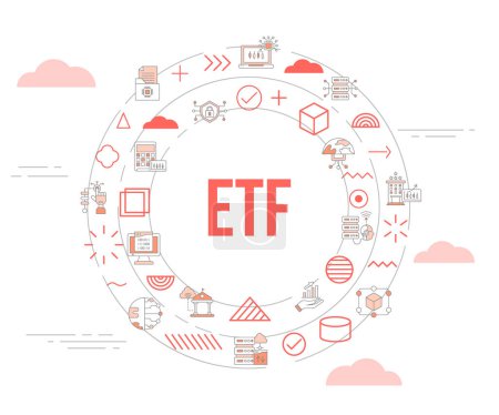 Ilustración de Etf intercambio comercializado concepto de fondo con icono conjunto plantilla banner y círculo forma redonda vector ilustración - Imagen libre de derechos