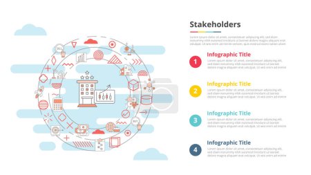 Ilustración de Concepto de stakeholders para banner de plantilla de infografía con ilustración vectorial de información de lista de cuatro puntos - Imagen libre de derechos