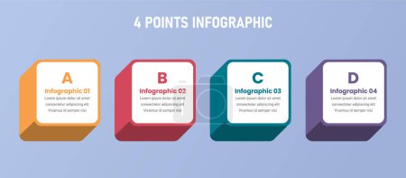 Illustration for 4 point stage or step infographic template with 3d square box on horizontal direction for slide presentation vector - Royalty Free Image