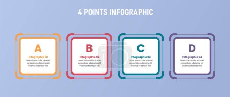 Illustration for 4 point stage or step infographic template with square box and outline accessories for slide presentation vector - Royalty Free Image