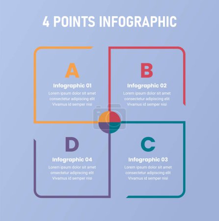 Illustration for 4 point stage or step infographic template with outline square cycle circular for slide presentation vector - Royalty Free Image