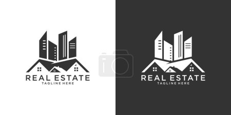 Téléchargez les illustrations : Roof and home logo vector design concept. Real estate logo on black and white background. - en licence libre de droit