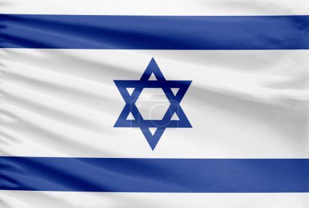 Photo for Israel of male flag is depicted on a sport stitch cloth fabric with folds. - Royalty Free Image
