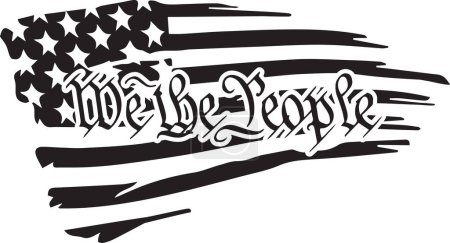 Distressed Waving Flag We The People Preamble Text. Vector illustration