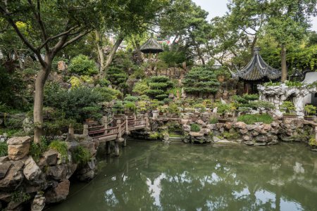 Pond in Traditional Chinese private garden - Yu Yuan, Shanghai, China.