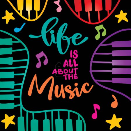 Life is all about the music hand lettering. Poster music quotes.