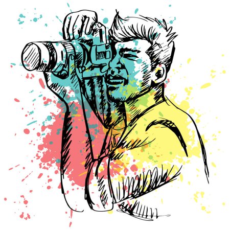 Téléchargez les illustrations : Sketch hand drawn of photographer - en licence libre de droit