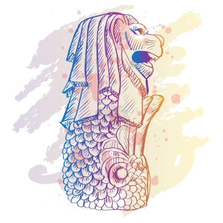 Illustration for Sketch drawing Singapore Merlion - Royalty Free Image