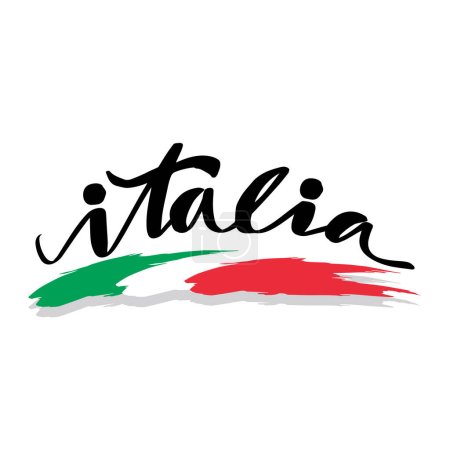Téléchargez les illustrations : Lettrage à la main Italia avec drapeau italien - en licence libre de droit