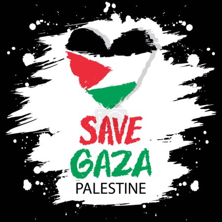 Ilustración de Lema Salvar Palestina. Salvar Gaza. Ilustración vectorial de un fondo grunge con un corazón y la bandera de Palestina - Imagen libre de derechos