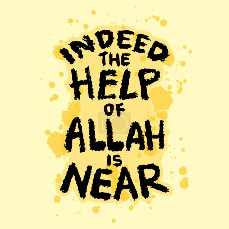 Allahs Hilfe ist nahe. Handgezeichnetes Plakat. Islamische Zitate. Vektorillustration.