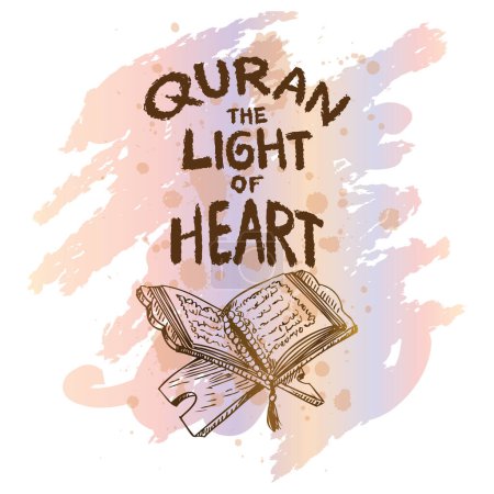 Coran la lumière du c?ur. Lettrage dessiné à la main. Citation islamique. Illustration vectorielle.