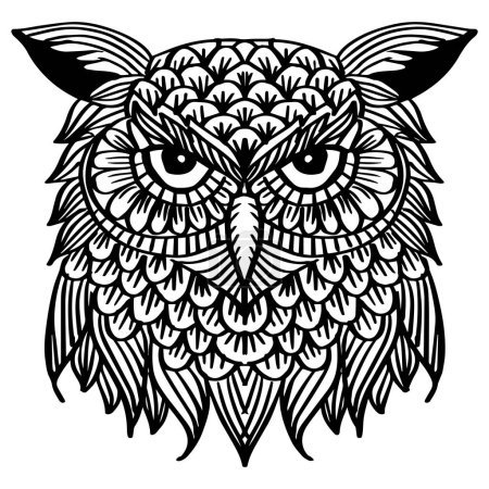 Owl head mandala zentangle. Hand drawing illustration.