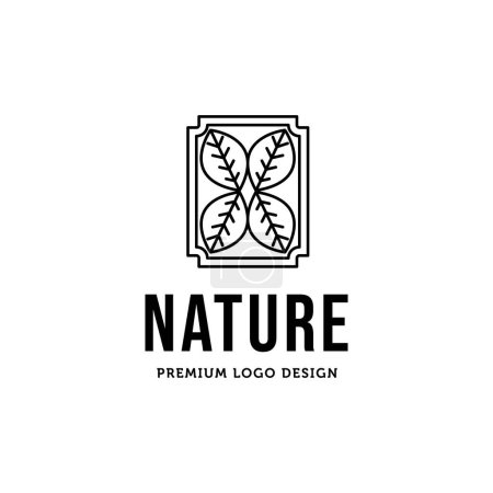Téléchargez les illustrations : Green leaf line art minimalist logo vector illustration design, nature logo design - en licence libre de droit
