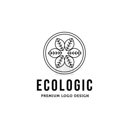 Téléchargez les illustrations : Line art green cloverleaf minimalist logo vector illustration design, ecologic logo design - en licence libre de droit