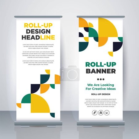Illustration for Geometric Business Roll Up. Standee Design. Banner Template. Presentation and Brochure. Geometric x-banner and flag-banner advertising. Vector illustration. - Royalty Free Image