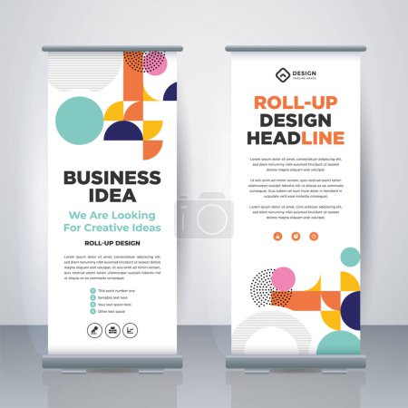 Geometric Business Roll Up. Standee Design. Banner Template. Presentation and Brochure. Geometric x-banner and flag-banner advertising. Vector illustration.