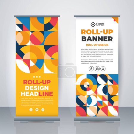 Geometric Business Roll Up. Standee Design. Banner Template. Presentation and Brochure. Geometric x-banner and flag-banner advertising. Vector illustration.