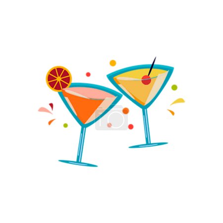cocktail glass with ice and straw, vector illustration