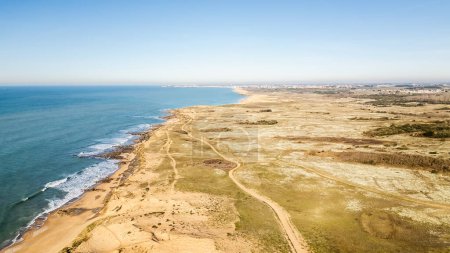 small cove near Sauzaie beach in Brteignolles sur Mer, Vendee, France aerial view by drone in good weather on a winter day