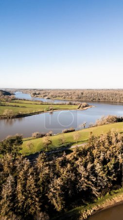 Lac du Jaunay aerial view by drone at Chapelle-Hermier, France on a sunny winter day