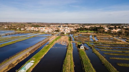 drone view of the salt marshes of Ile d Olonne, Vendee, France on a winter day in good weather